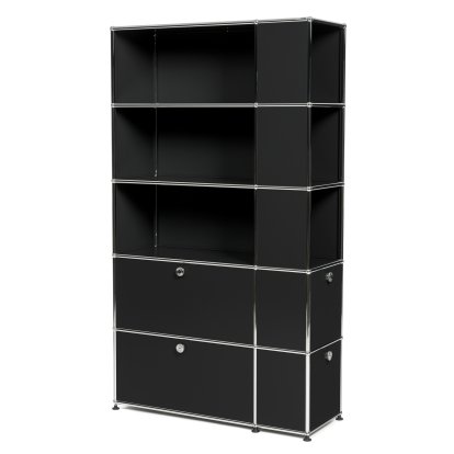 USM Haller Bücherregal mit seitlichen Fächern, Graphitschwarz RAL 9011