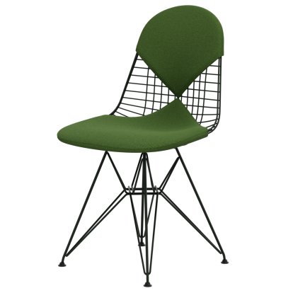 Wire Chair DKR , Pulverbeschichtet dark green, Sitz- und Rückenkissen (Bikini), Hopsak wiesengrün / forest