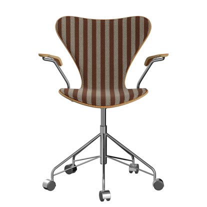 Serie 7 Drehstuhl 3117/3217 Frontpolsterung, Mit Armlehnen, Holz klar lackiert, Kirsche klar lackiert, 002 - Terracotta / beige, Chrome