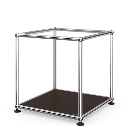 USM Haller Beistelltisch 35, Oben Glas, unten Metall, USM braun