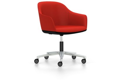 Softshell Armchair auf Fünfsternfuß, Aluminium poliert, Plano, Poppy red, Hart für Teppichboden