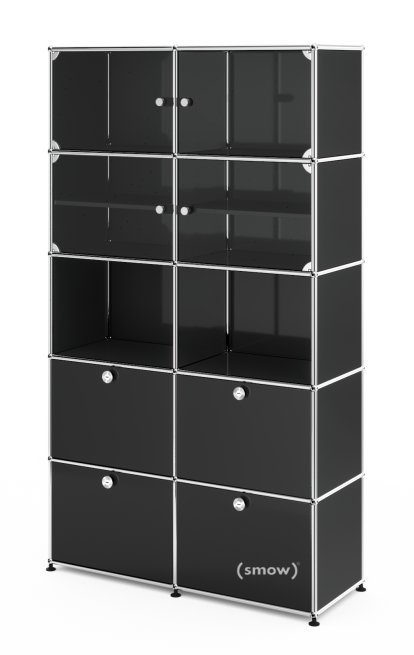 USM Haller Vitrinenschrank, Doppelt (H 179 x B 103 x T 38 cm), Graphitschwarz RAL 9011, Kein Schloss