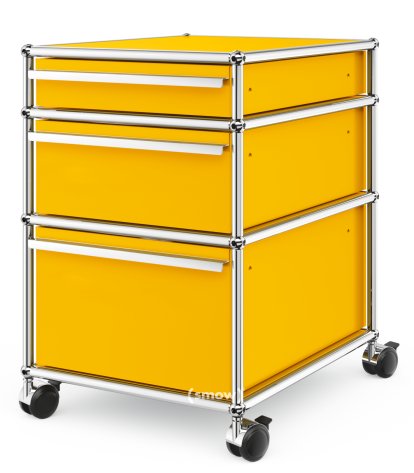 USM Haller Rollcontainer mit 3 Schubladen Typ 2 (mit Gegengewicht), Kein Schloss, Goldgelb RAL 1004