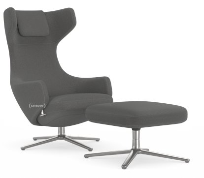 Grand Repos Loungesessel, Sessel Grand Repos & Ottoman, Stoff Cosy 2 Classic Grey, 40 cm, Poliert