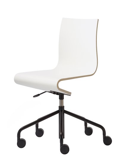 Arbeitsstuhl Seesaw, Schwarz, mit Gasfeder, Ohne Armlehnen, Buche natur / Melamin weiß beschichtet