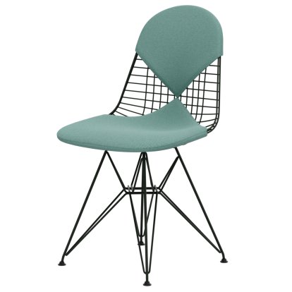 Wire Chair DKR , Pulverbeschichtet dark green, Sitz- und Rückenkissen (Bikini), Hopsak mint / elfenbein