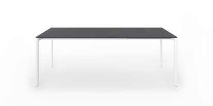 Maki Esstisch, L 139-214 x B 90 cm, Fenix grau London mit schwarzer Kante, Aluminium weiß lackiert