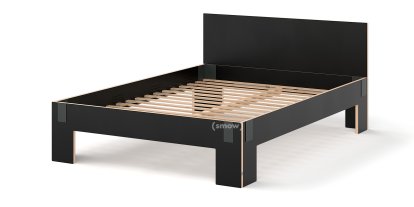 Tagedieb Bett, 140 x 200 cm, Mit Kopfteil, FU (Sperrholz, Birke) schwarz, Anthrazitgrau, Mit Roll-Lattenrost