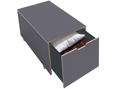 Bettkasten 16, L 103,1 x B 46,8, Melamin anthrazit mit Birkenkante, Komfort (mit Rollen)