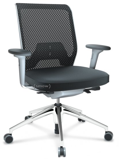 ID Mesh, FlowMotion-mit Vorwärtsneigung, mit Sitztiefenverstellung, Mit 2D Armlehnen, 5-Stern Untergestell, Aluminium poliert, Soft grey, Sitz Silk Mesh, Rücken Diamond Mesh, Nero, Hart für Teppichboden