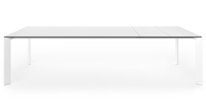Nori Esstisch, Fenix weiß mit schwarzer Kante, L 209-303 x B 100 cm, Aluminium weiß lackiert