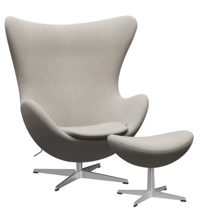 Egg Chair, Hallingdal 65, 103 - Light grey, Satingebürstetes Aluminium, Mit Fußhocker