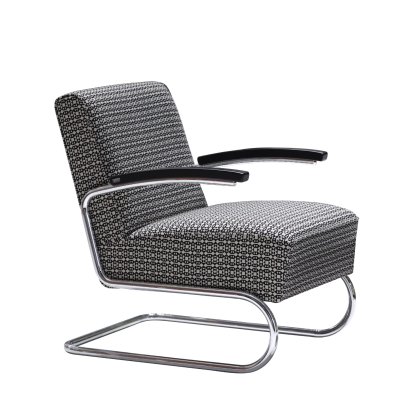 S 411 Freischwinger-Sessel, Stoff Facets, Verchromt, Ohne Fußhocker, Ohne Gleiter