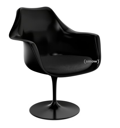 Saarinen Tulip Armlehnstuhl, nicht drehbar, Sitzkissen, schwarz, Black (Eva 138)