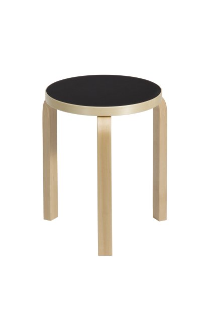 Hocker 60, Sitz Lino schwarz, Beine Birke klar lackiert
