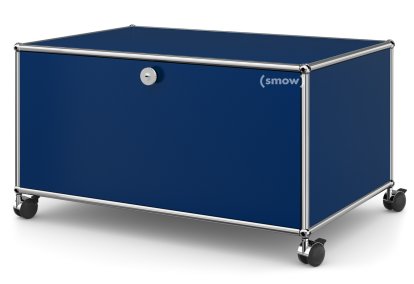 USM Haller TV-Lowboard auf Rollen, Mit Klapptür und Rückwand, Stahlblau RAL 5011