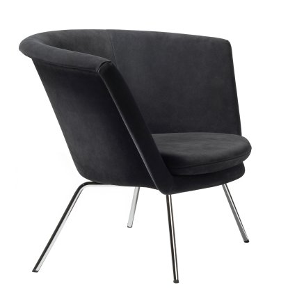H57 Sessel, Verchromt, Veloursleder, Schwarz