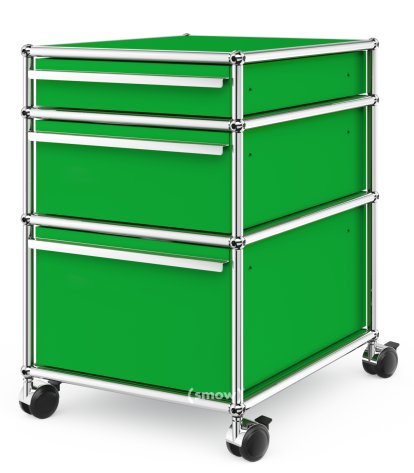 USM Haller Rollcontainer mit 3 Schubladen Typ 2 (mit Gegengewicht), Kein Schloss, USM grün