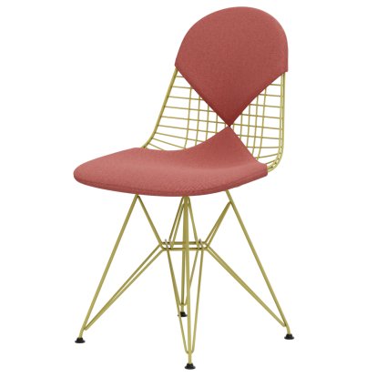 Wire Chair DKR , Pulverbeschichtet citron, Sitz- und Rückenkissen (Bikini), Hopsak poppy red / elfenbein