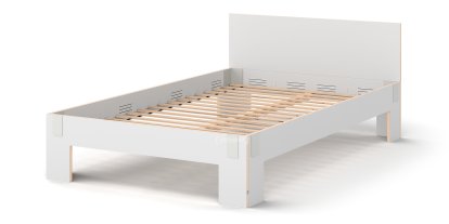 Tagedieb Bett, 140 x 220 cm, Mit Kopfteil, FU (Sperrholz, Birke) weiß, Lichtgrau, Mit Roll-Lattenrost