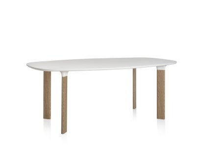 Analog Tisch, Weißes Laminat, Beine Eiche, 185 x 105 cm