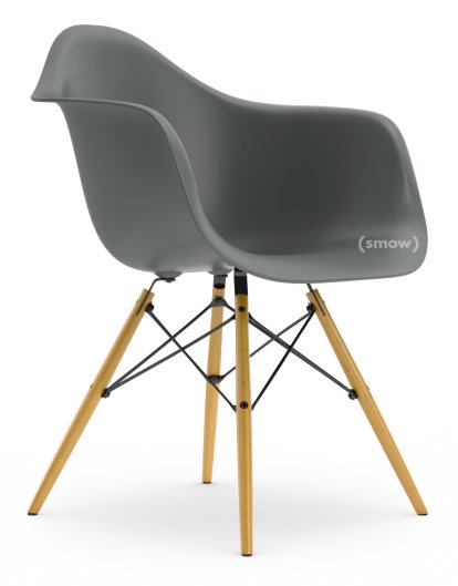 Eames Plastic Armchair DAW, Granitgrau, Ohne Polsterung, Ohne Polsterung, Standardhöhe - 43 cm, Ahorn gelblich