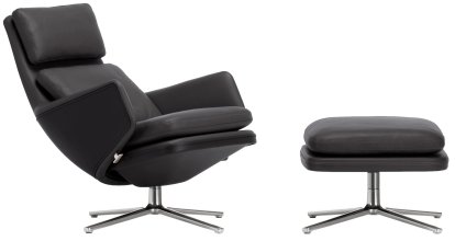 Grand Relax Loungesessel, Mit Ottoman, Leder Premium F, nero, Poliert, 46,5 cm