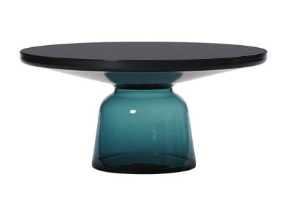 Bell Couchtisch, Schwarz brünierter Stahl, klar lackiert, Montanablau