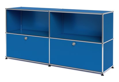 USM Haller Sideboard L, individualisierbar, Enzianblau RAL 5010, Offen, Mit 2 Klappen