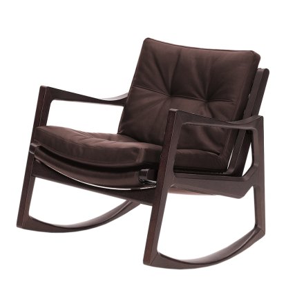 Euvira Schaukelstuhl Soft, Eiche braun gebeizt, Leder Classic chocolate