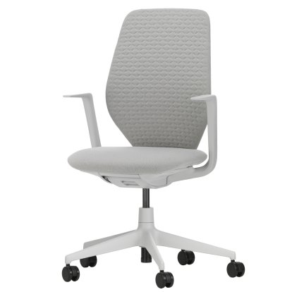 ACX Soft Bürodrehstuhl, Ohne Vorwärtsneigung, mit Sitztiefenverstellung, Fixe Armlehnen, Soft grey, Sitz Grid Knit, stone grey, Harte Rolle für Teppichböden