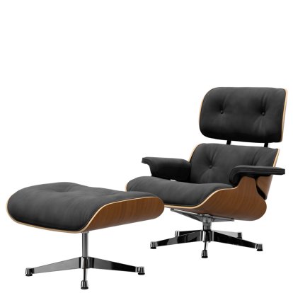 Eames Lounge Chair & Ottoman Calma, Nussbaum natur, Calma, dunkelgrau, 89 cm, Aluminium poliert