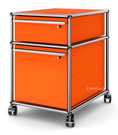 USM Haller Rollcontainer mit Hängeregistratur, Alle Fächer mit Schloss, Reinorange RAL 2004