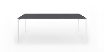 Maki Esstisch, L 139-214 x B 90 cm, Fenix grau London mit farbgleicher Kante, Aluminium weiß lackiert