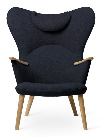 CH78 Mama Bear Loungesessel, Fiord - blau, Eiche geseift, Mit Nackenkissen