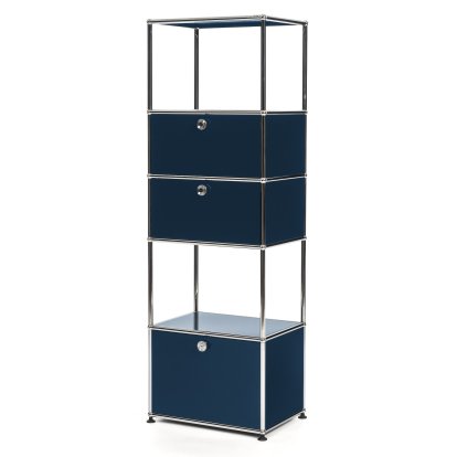 USM Haller Wohnzimmer Regal M Typ 2, Stahlblau RAL 5011, Mit 3 Klappen