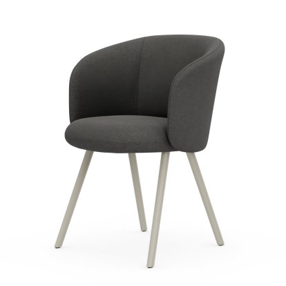 Mikado Armlehnstuhl, Vierbein-Untergestell, 4-Bein, Aluminium pulverbeschichtet kreidefarben, Dumet, Stoff Dumet sierragrau melange, Filzgleiter für harte Böden