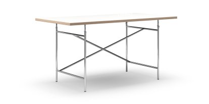 Eiermann Tisch, Melamin weiß mit Eichekante, 160 x 80 cm, Chrom, schräg, versetzt (Eiermann 1), 110 x 66 cm