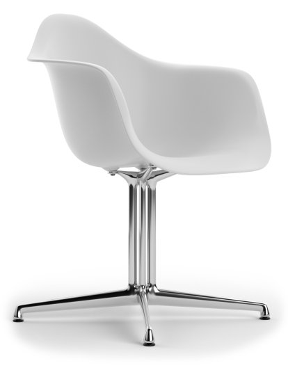 Eames Plastic Armchair DAL, Cotton white, Ohne Polsterung, Ohne Polsterung, Aluminium poliert, Neue Sitzhöhe (43,0 cm)
