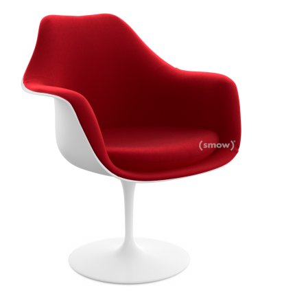 Saarinen Tulip Armlehnstuhl, drehbar, gepolsterte Innenschale und Sitzkissen, weiß, Bright Red (Tonus 130)