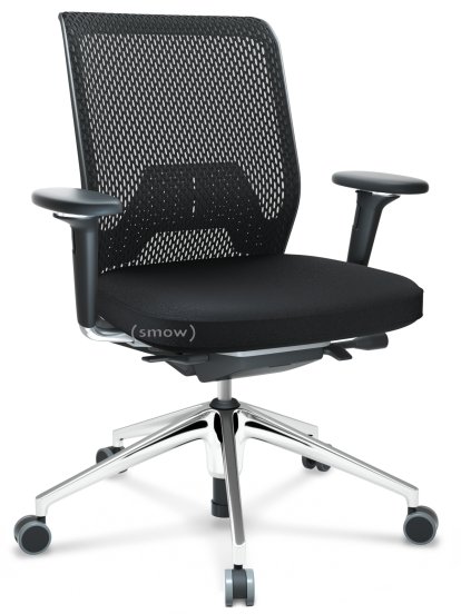 ID Mesh, FlowMotion-mit Vorwärtsneigung, mit Sitztiefenverstellung, Mit 3D-Armlehnen, 5-Stern Untergestell, Aluminium poliert, Basic dark, Sitz Plano, Rücken Diamond Mesh, Nero, Hart für Teppichboden