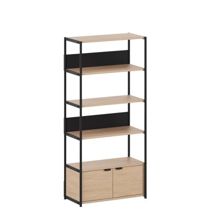 Unit Regal Holz, 180 cm, 1 x Doppeltür, Eiche / Graphitschwarz