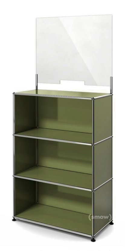 USM Haller Counter M mit Security Screen, Olivgrün RAL 6003, Mit Füßen