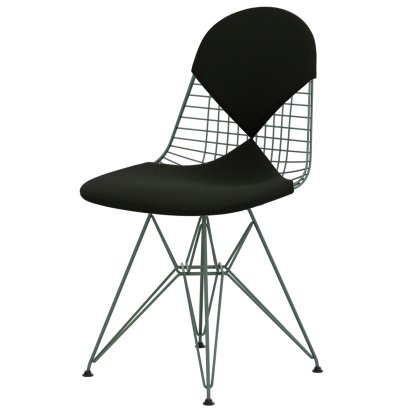 Wire Chair DKR , Pulverbeschichtet eames sea foam green, Sitz- und Rückenkissen (Bikini), Apollo forest / schwarz