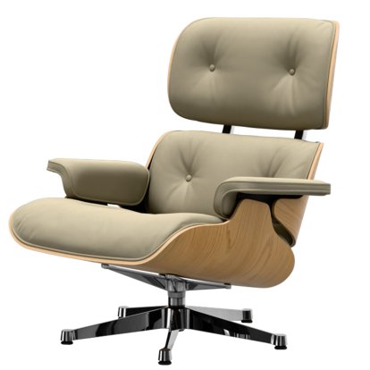 Eames Lounge Chair, Kastanie natur, Leder Premium F sand, 89 cm, Aluminium poliert