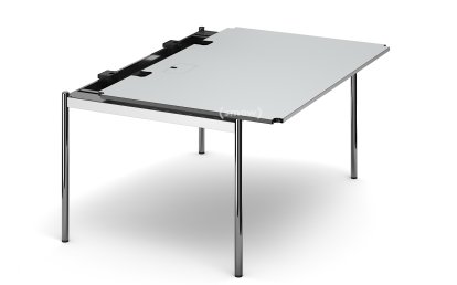 USM Haller Tisch Advanced, 150 x 100 cm, 02-Kunstharz perlgrau, Klappe links