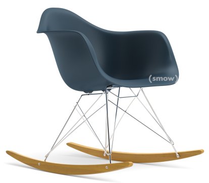 Eames Plastic Armchair RAR, Meerblau, Verchromt, Ahorn gelblich