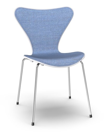 Serie 7 Stuhl 3107 mit Frontpolster, Lack, Weiß lackiert, Remix 743 - Blau, Chrome