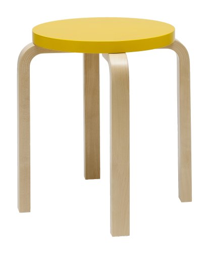Hocker E60, Sitz lackiert gelb, Beine Birke klar lackiert