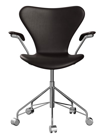 Serie 7 Drehstuhl 3117/3217 Vollpolsterung, Mit Armlehnen, Leder Grace dark brown, Chrome